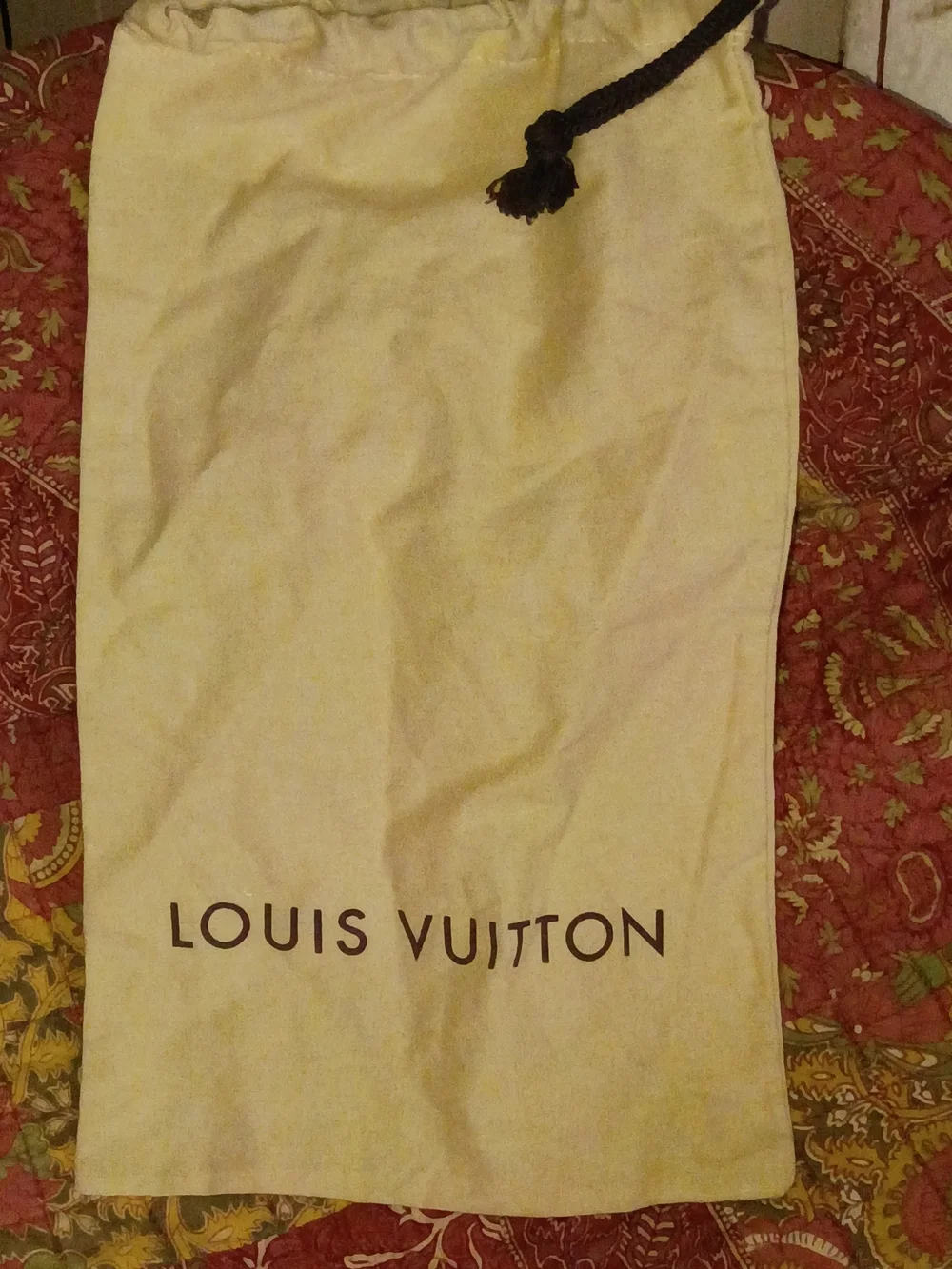 Louis Vuitton Beige Dust Drawstring Bag with Brown Logo